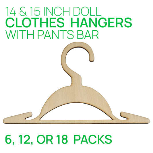 14 and 15 Inch Doll Clothes Hangers with Pants Bar